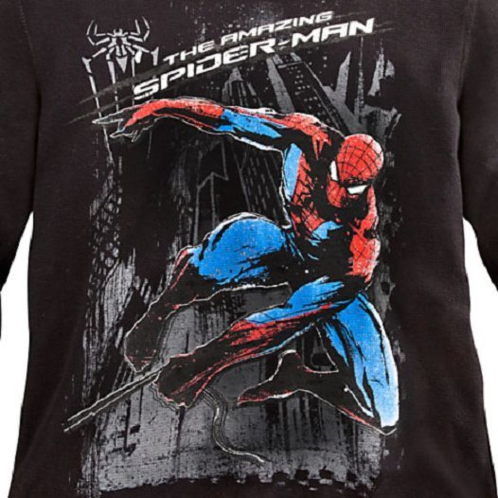 NWT Disney THE AMAZING SPIDERMAN Black Waffle Long Sleeve Thermal T-Shirt Top M - Picture 2 of 2